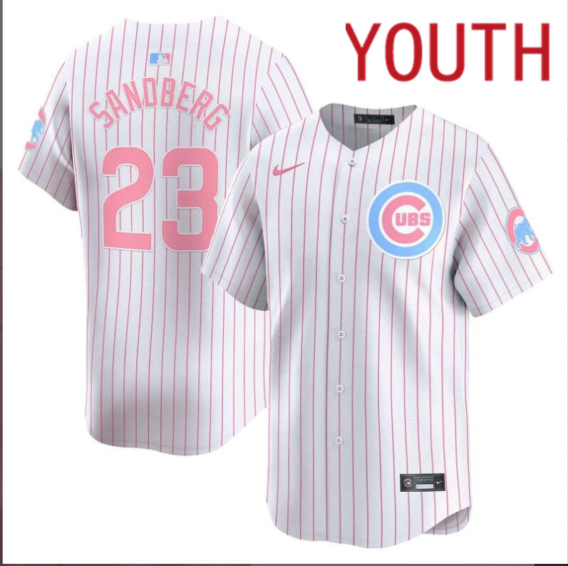 Youth Chicago Cubs 23 Sandberg white with red strips 2024 Nike MLB jersey